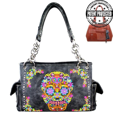 Montana West Handgun Purses Montana West® Gray Bling Sugar Skull Concealed Carry Purse